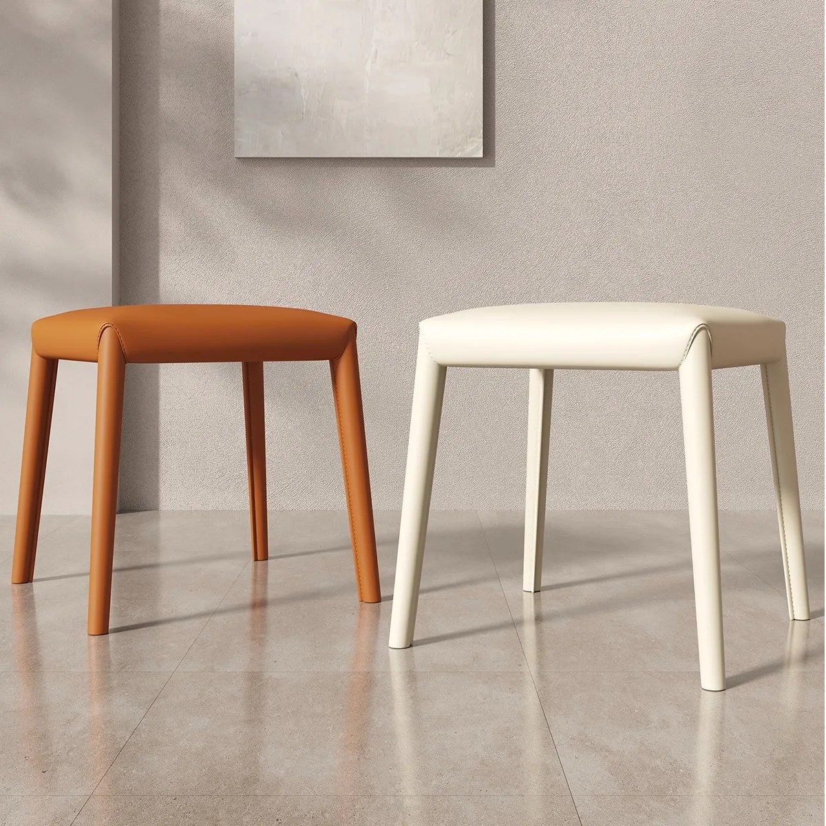 French Footstool Saddle Leather Stool Home Stackable Bench Living Room Small Stools Entrance Porch Shoe Changing Stools