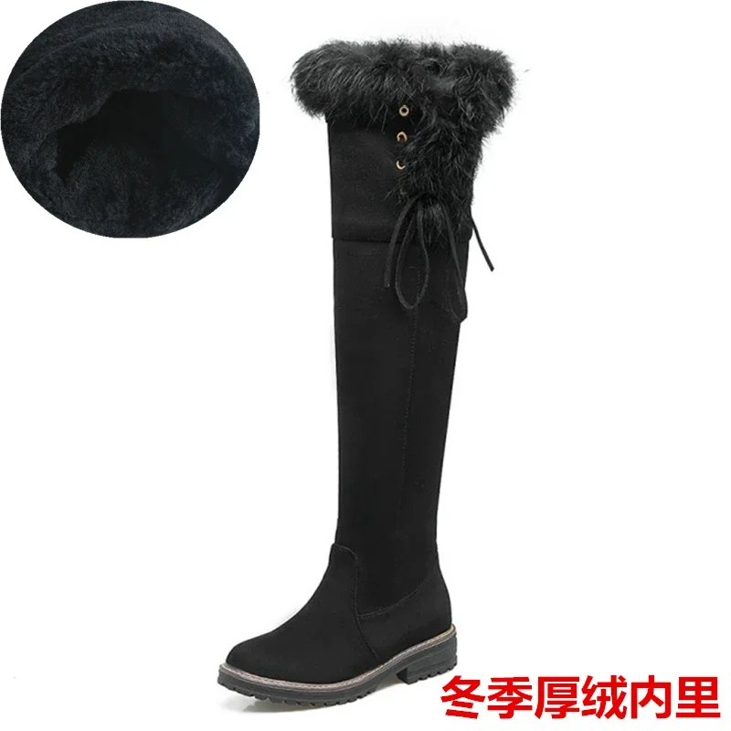 2023 new antumn winter women long boots plus size 22-26.5 cm pu/flock+cony hair over-the-knee boots  women modern snow boots