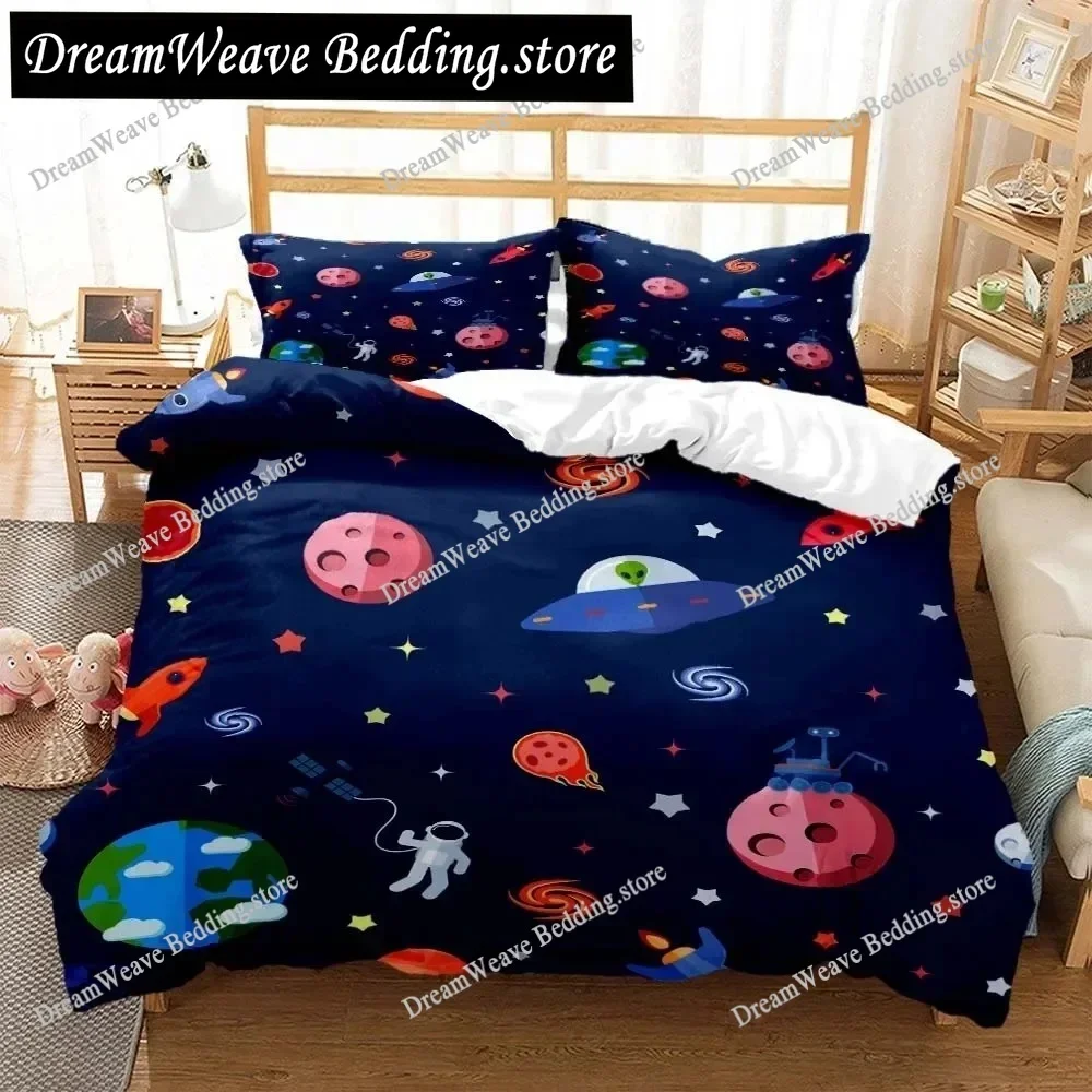 Cartoon Astronaut Digital Print Polyester Bedding Sets Child Kids Covers Boys Bed Linen Set for Teens Bedding Set Luxury Gift