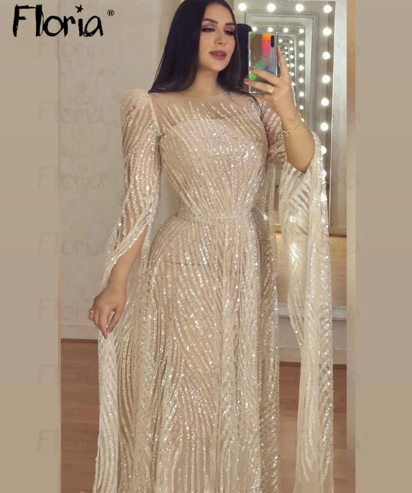 Plus Size  Robe Soirée Female Elegant Champagne Full Beaded Celebrity Dresses Formal Prom Party Gowns Dubai Vestidos De Noche