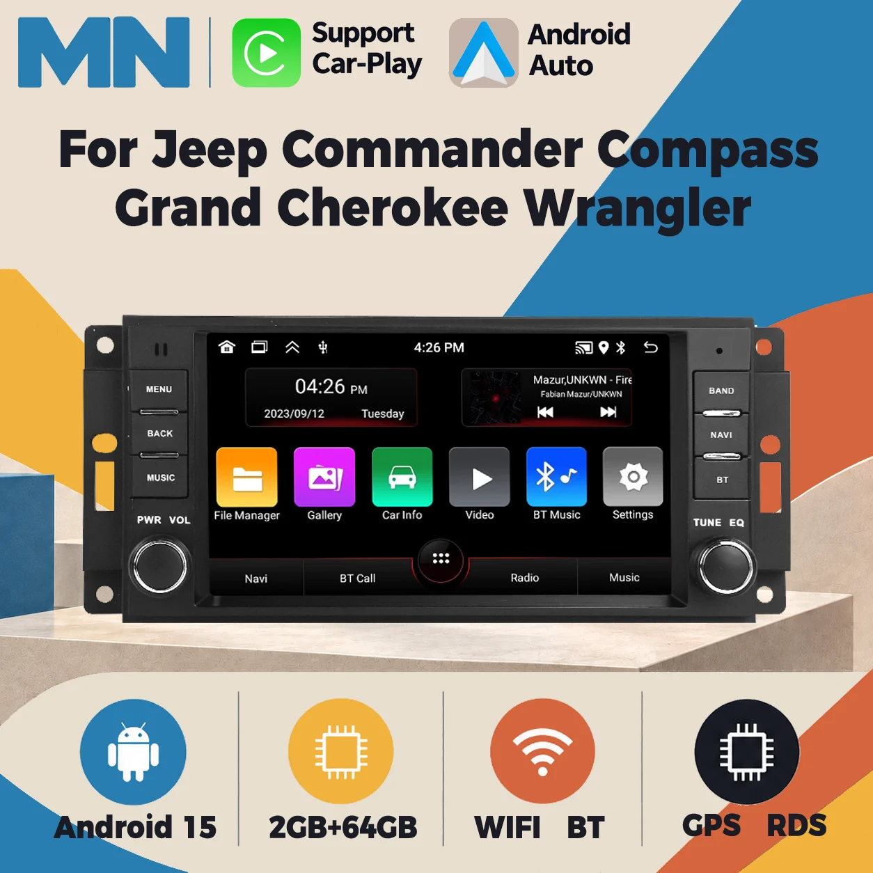 Android 15 Car Radio For Jeep Commander Compass Grand Cherokee Wrangler Multimedia Player Support Wireless Carplay Android Auto