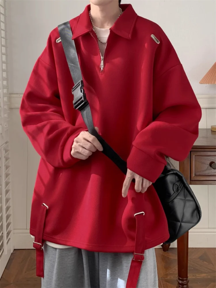 

Мужская толстовка Aymelon оверсайз с металлической текстурой и молнией, повседневная верхняя одежда для весны и осени, удобная, из полиэфирного волокна