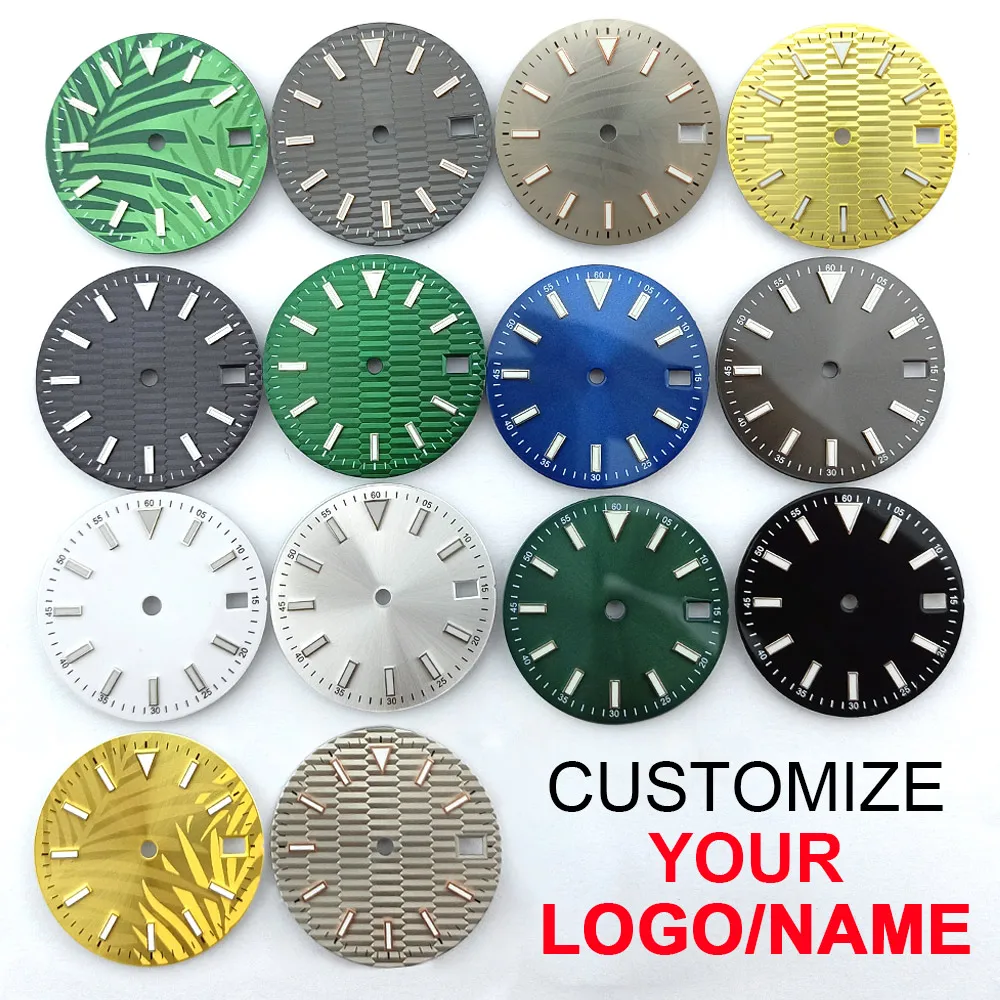 28.5MM dial fit NH35 movement green luminous custom LOGO/no LOGO black blue white yellow green gray watch parts accessories