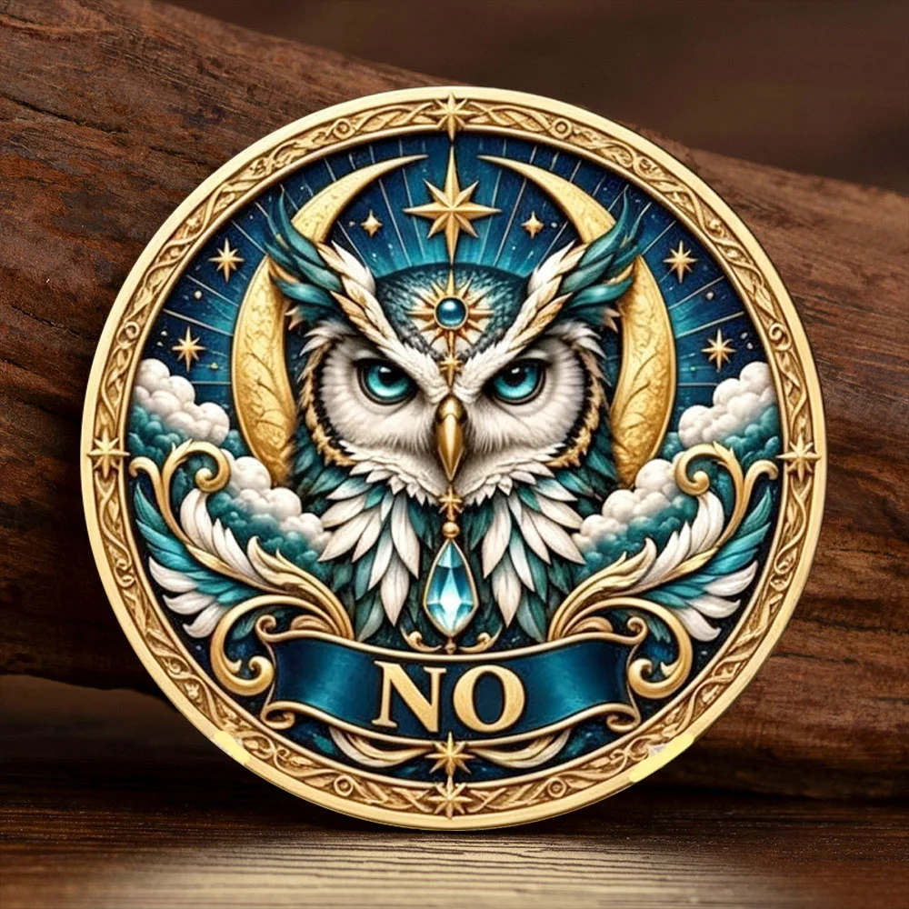 2D Flat Yes No Decision Coin Tarot Owl Sun Eye Commemorative Coin Wicca Divination Souvenir Gift for Decision Making