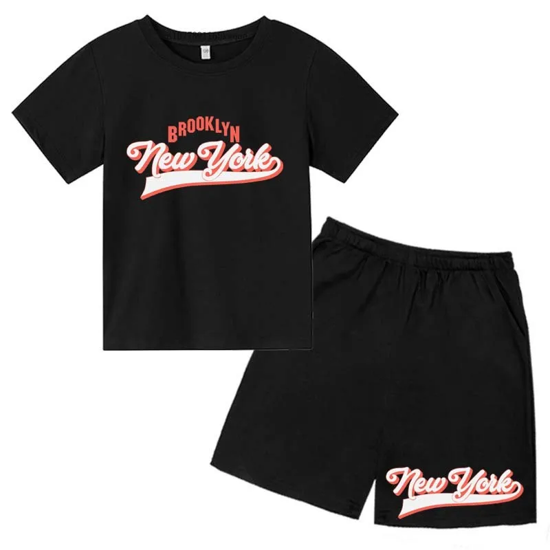 Kids Summer Leisure Letter Print Soft T-shirts+Pants 2pcs Suits 2-13 Years Boys Girls Sports Streetwears Children Clothes Sets