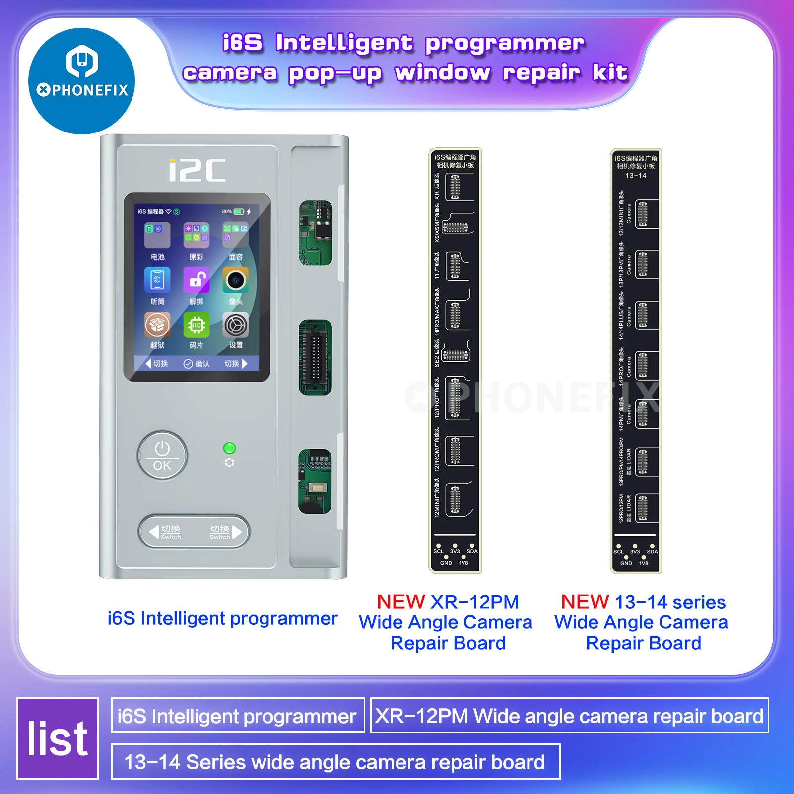 I2C I6S Programmer Camera Repair Tag-on cavo FPC per iPhone 11-14 ProMax Fix fotocamera posteriore Pop-up messaggio di avvertimento parte non nota