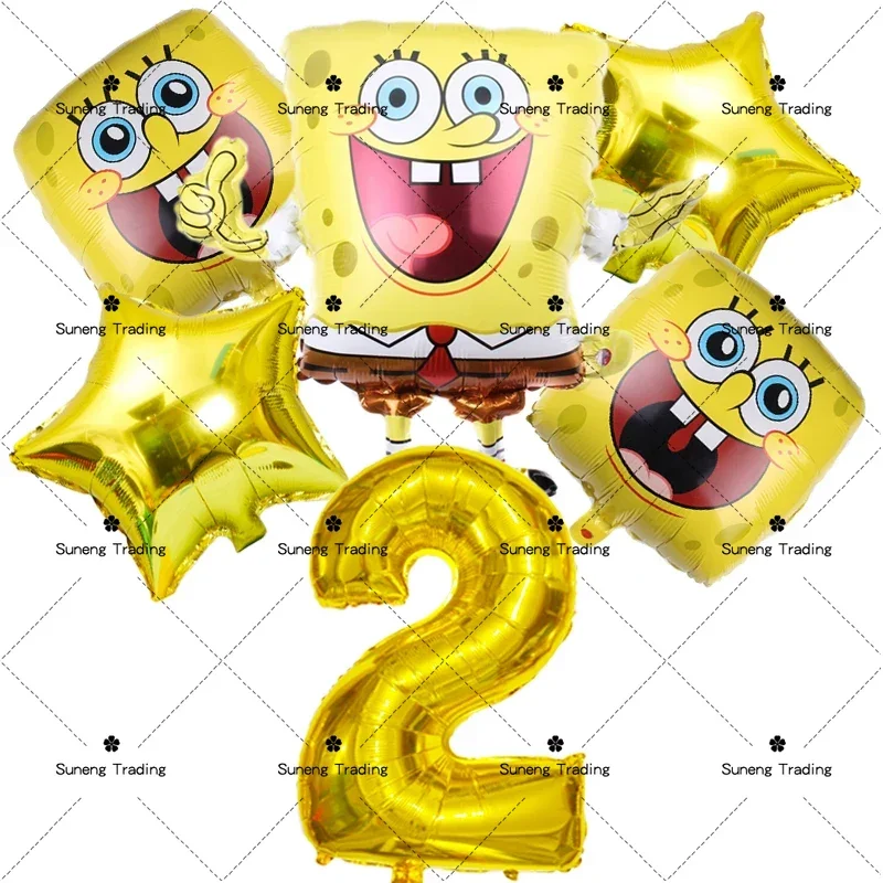 Cartoon 32 inches golden numbers SpongeBob SquarePants balloon set Birthday Party Balloons Boy Party Kids Baby Shower decorate