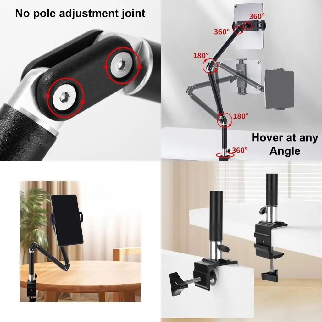 652F Phone and Tablet Holder Bed Mount Aluminum Long Arm Foldable Lazy Stand 360 Degree Rotatable for Phone Tablet