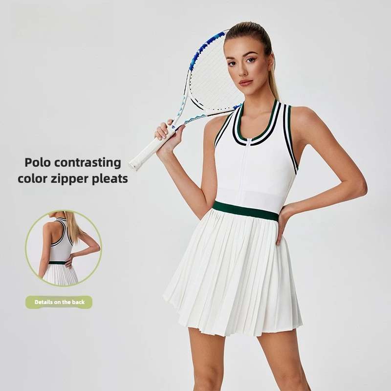 

New zipper fitness clothes contrasting colors high waist outdoor badminton sports skirt breathable golf tennis skirt yoga