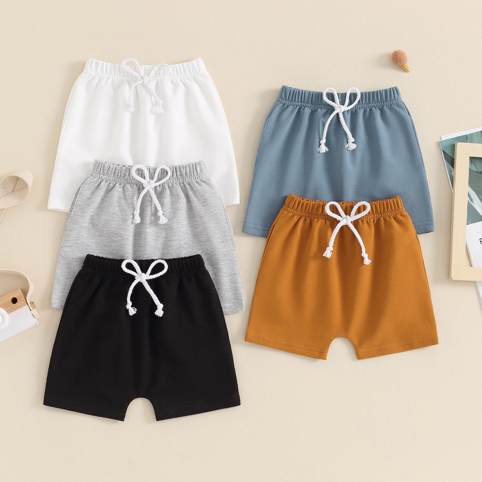 Kids Toddler Boy 3 Pack Shorts Set Boys Summer Shorts with Drawstring Casual Solid Color Jogger Shorts Active Sports Shorts