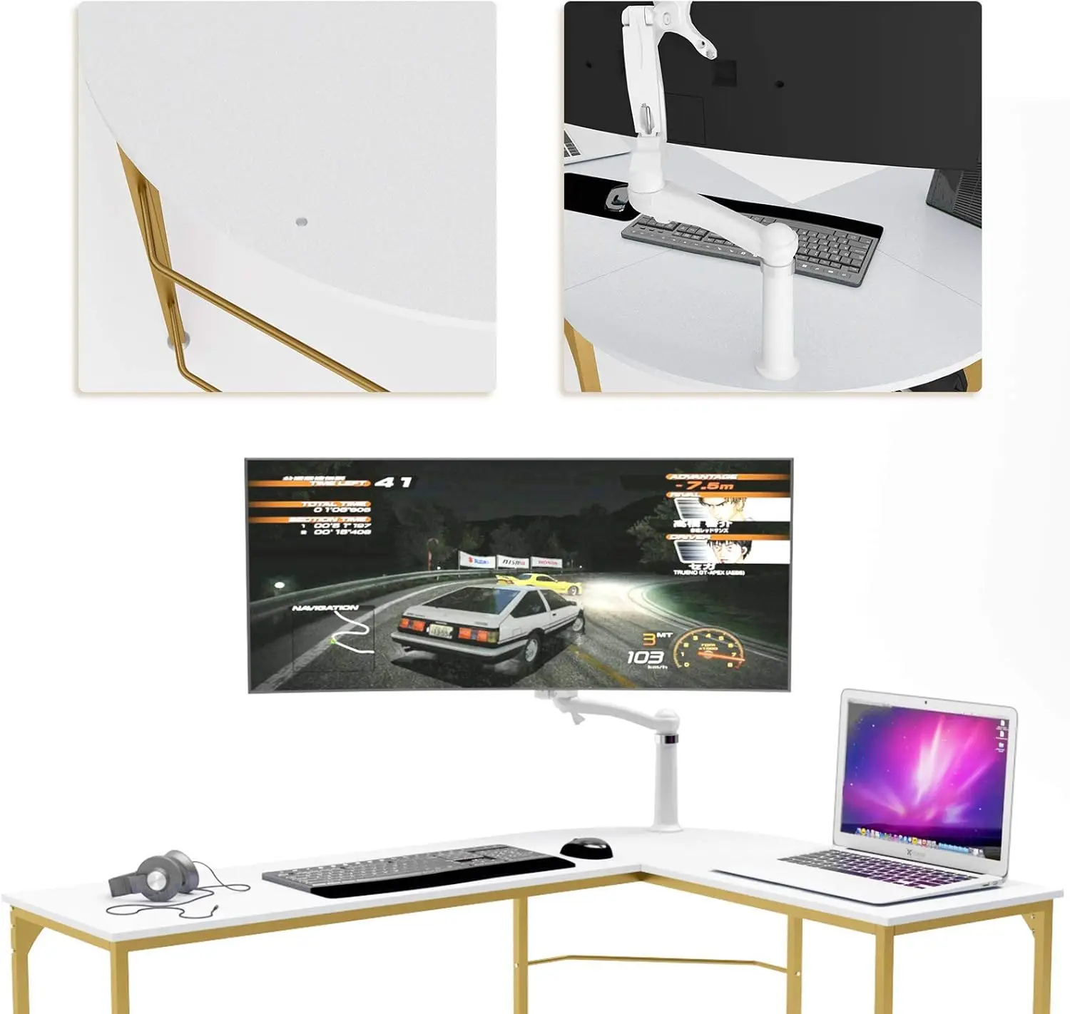 Reversible L Shaped Desk White -Corner Gaming Computer Desk, Office Workstation Modern Home Study Writing Wooden Table