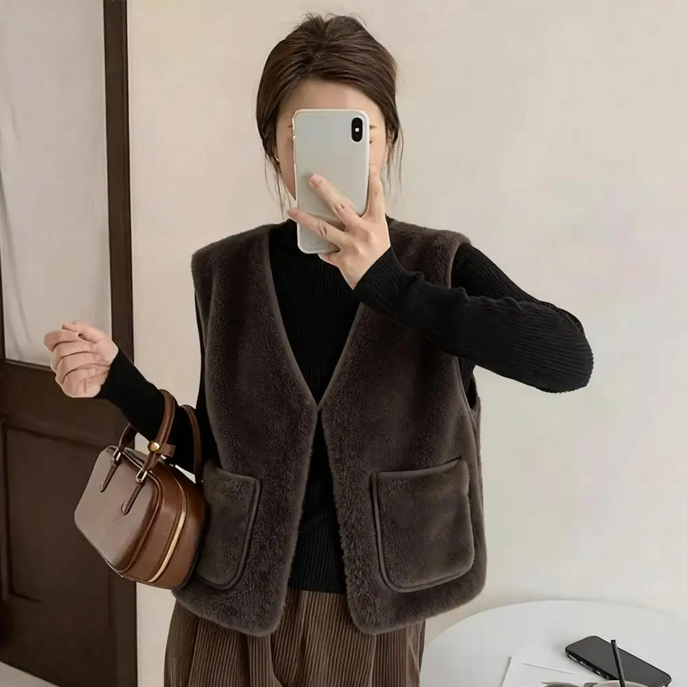 Sherpa Fleece Vest For Women Lamb Fleece Vest Particle Fleece Lamb Sherpa Fashion Vests Zipper Vests Coat Dense Fabric Vest 80%