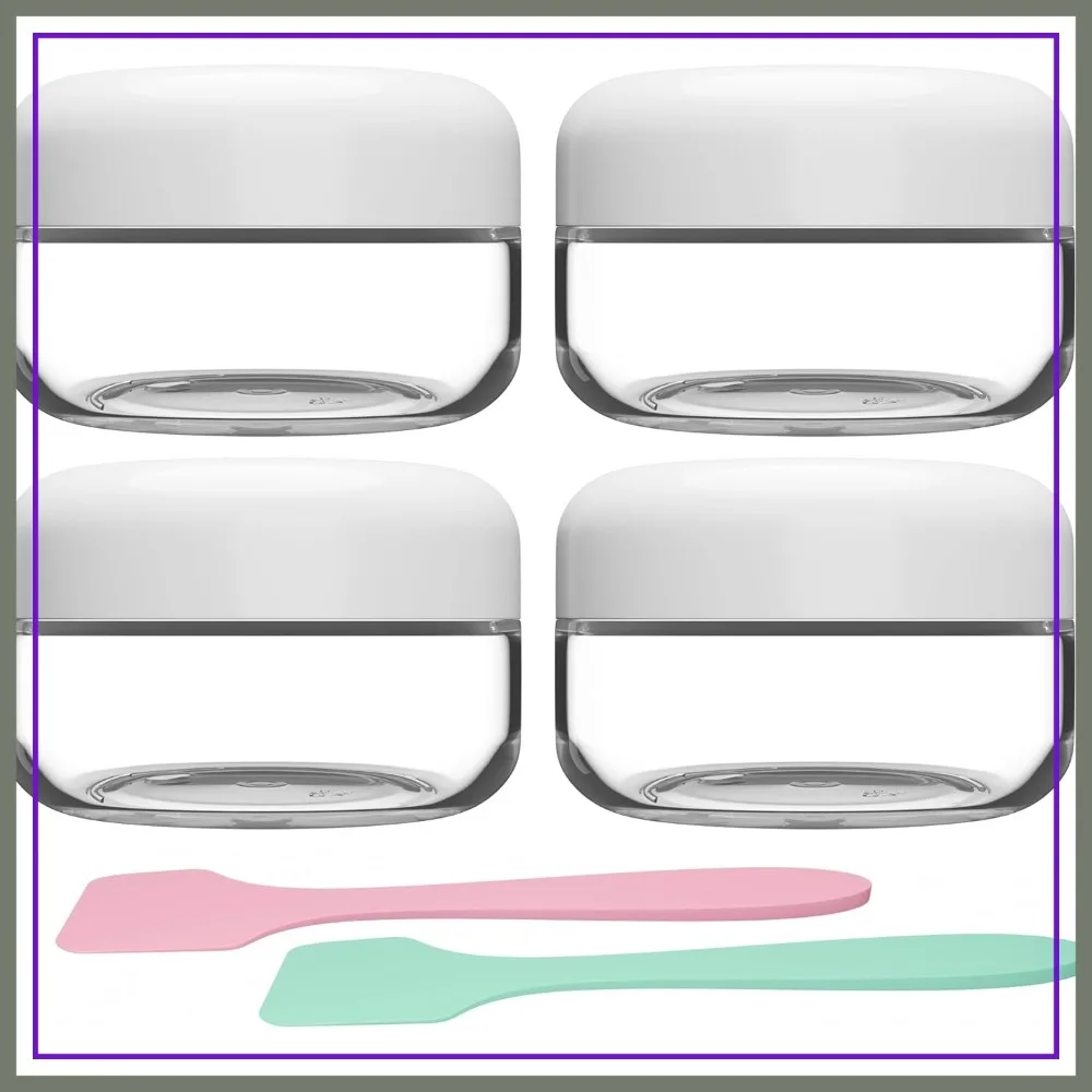

TSA Approved 1oz Travel Containers, BPA Free Cosmetic Jars for Toiletries, 4 Pack with Labels & Spatulas