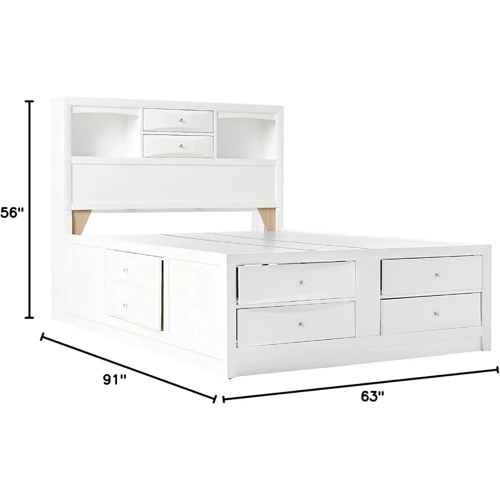 Ireland Wood Bed Frame with Storage Drawers and Headboard Shelf, Bed Frame for Guest Room and Master Bedroom