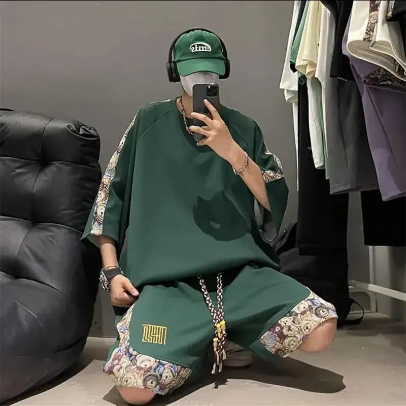 Suit Two Piece Set Summer Men Sweatpants Sweatshirts Leisure Motion Chinese Retro Lovers Breathable Loose Fashion Splicing New