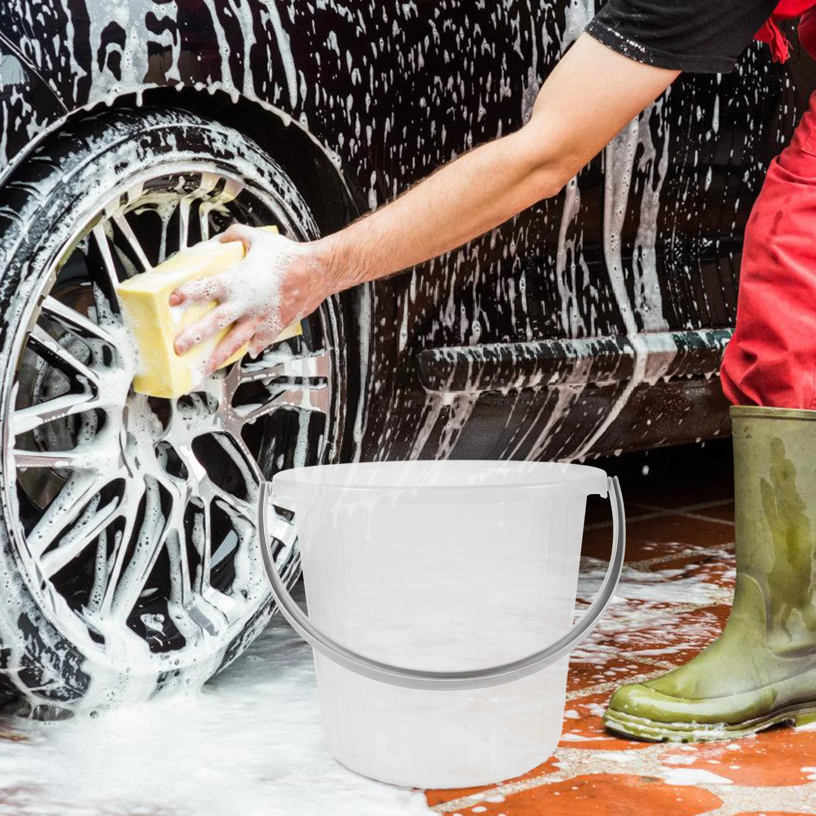 Secchi per vestiti sporchi Bottiglia d'acqua portatile per autolavaggio Plastica trasparente con manico Filtro pieghevole