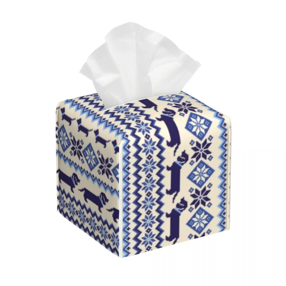 Custom Dachshund Facial Tissue Box Cover Square Sausage Wiener Badger Dogs PU Leather Tissue Box Holder for Car Office