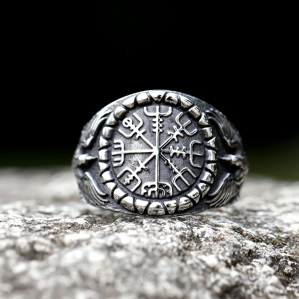 New Fashion 316L Stainless Steel Unique Viking Compass With Eagle Ring For Man Women Biker Jewelry for gift free shipping