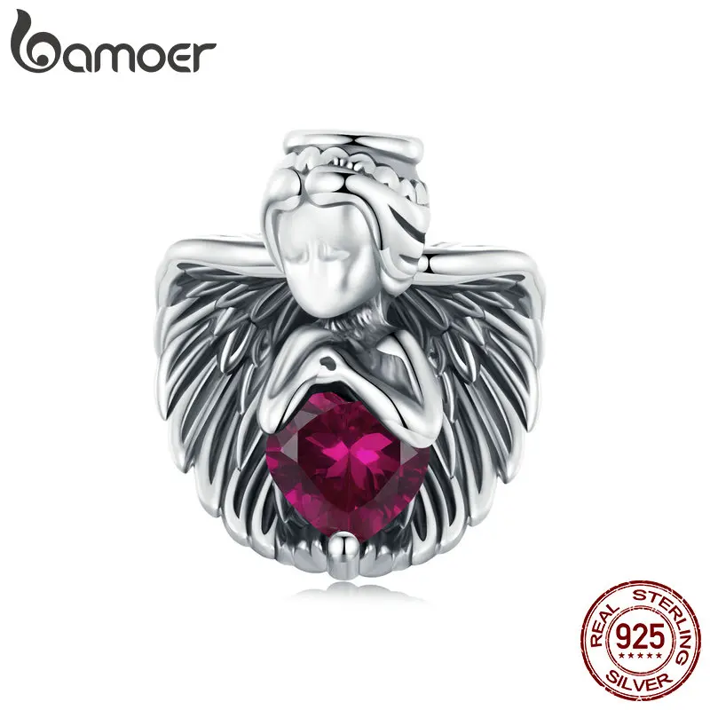 BAMOER 925 Sterling Silver Heart Angel  Charms for Bracelets, Angel Wing DIY Beads Charm Faith and Love Jewelry Gifts SCC2784