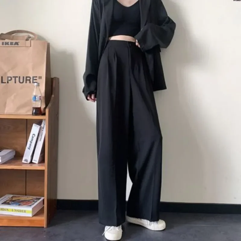 M-3XL Wide-leg Pants Women Solid High Waist Loose All-match Korean Fashion Drape Casual Female Spring Trousers Y2k Popular Ins