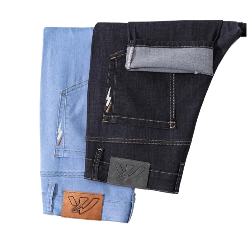 2026 Spring Summer Lyocell Untr Tin Men's Light Blue Straight Jeans Business Fashion Denim Stretch Pants Brand Trousers Male