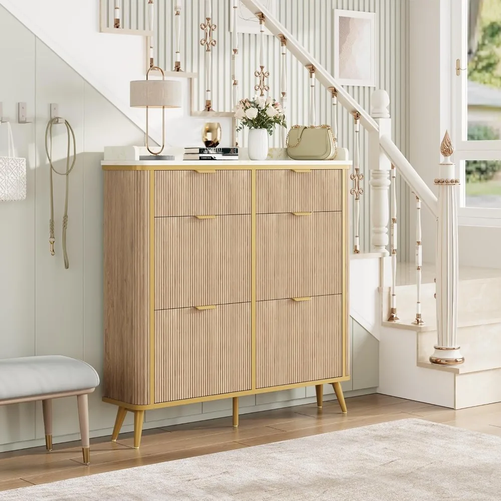 Rillen-Schuhschrank mit 4 Klappschubladen und 2 Schubladen, unabhängiger versteckter Schuhschrank mit verstellbaren Regalen