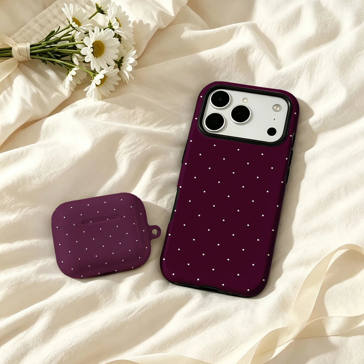2 in 1 Deep Purple White Dots For MagSafe Phone Case For iPhone 18 PRO 17 16 15 14 Plus 13 12 Pro Max AirPods 1 2 3 Pro Cover - view 5