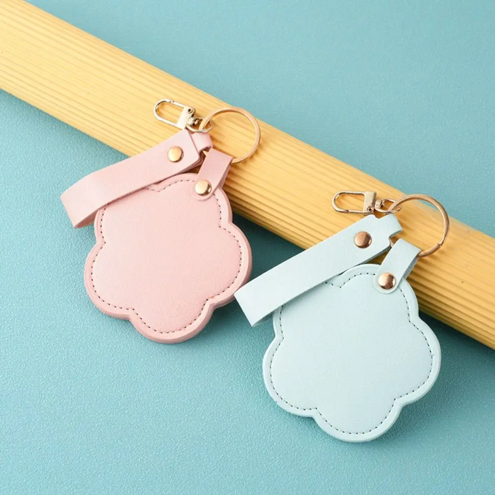 Trendy PU Leather Flower Shaped Key Chain Luxury Portable Makeup Mirror Keychain Creative Versatile Bag Hanging Pendant Gifts