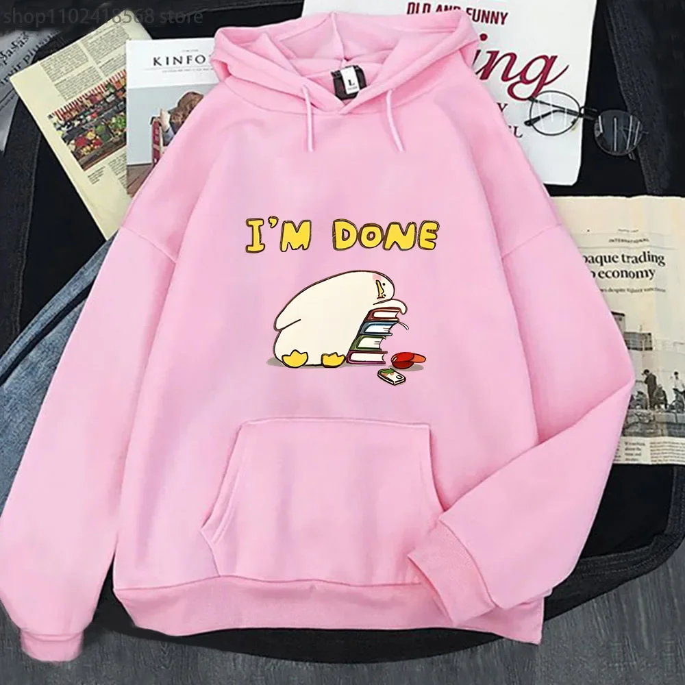 Duck I'm Done Hoodies Women's Cartoon Anime Sweatshirts Long Sleeve Winter Clothing Men Fleece Kawaii Pullover Girls Sudaderas