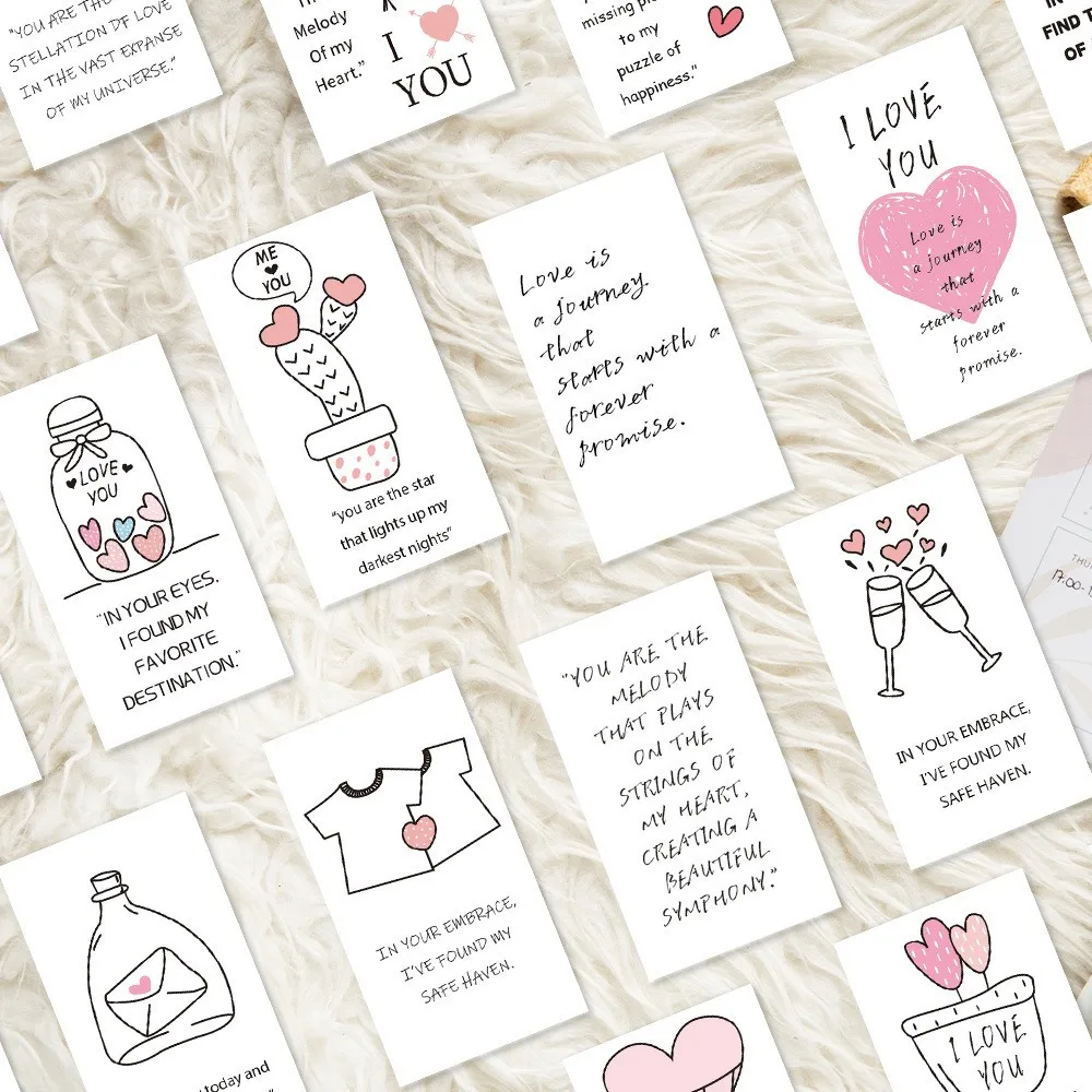 21pcs/Set Romantic Paper Valentines Day Cards 3.5inch Sentence Love Notes Cartoon Motivational Cards Adults