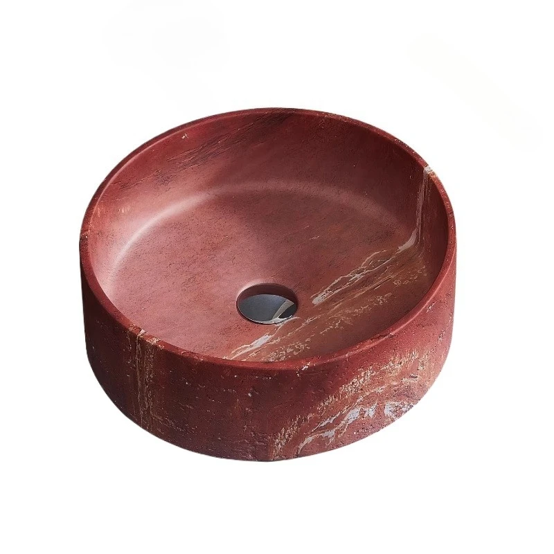 

Красный травертин, круглый стол, умывальник, кровать для отеля и ванная комната для завтрака, умывальник для рук