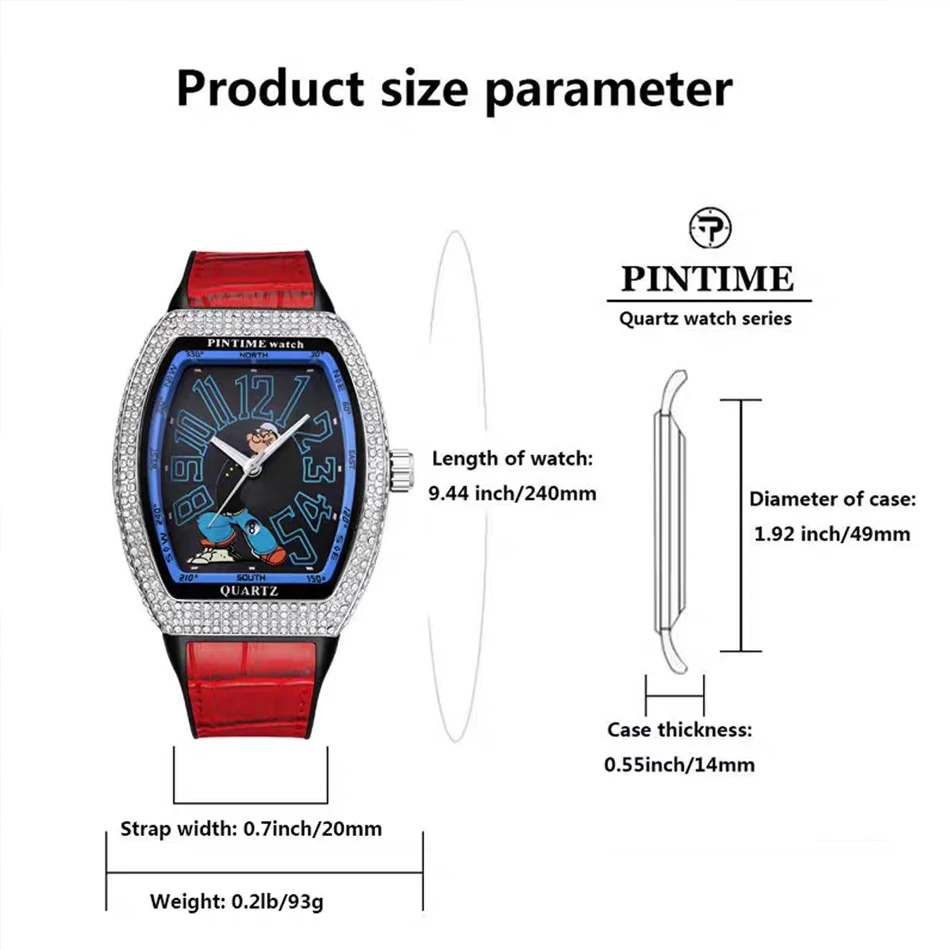Fashion Men Moissanite Diamond Watch Shinning Iced Out Quartz Analog Waterproof Wristwatch Leather Band