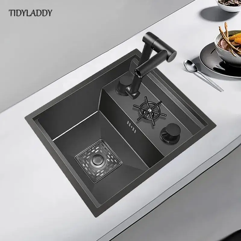 304 Stainless Steel Kitchen Sink Invisible Black Small Single Mini Hidden Kitchen Concealed Kitchen Sink Bar Sink