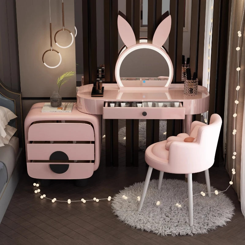 

Bedroom Makeup Vanity Table Desk Chair Nail Pink Light Dressing Table College Dorm Essentials Study Vestidores Home Furniture