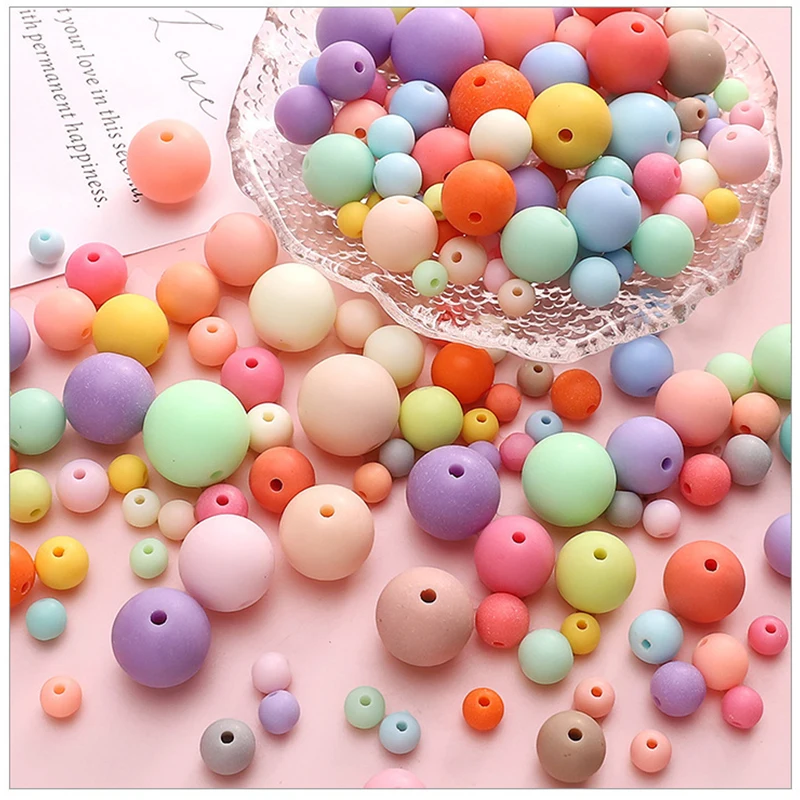Macaron Color Frosted Acrylic Round Beads, Pastel Mixed Color Loose Spacer Beads for DIY Jewelry Making,  Handmade Craft Supplie