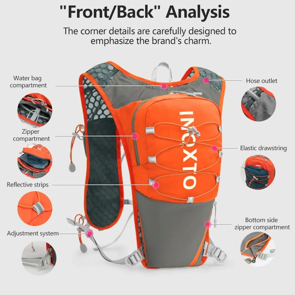 INOXTO 5L Lightweight Running Backpack Hydration Vest Running Bag Suitable for Bicycle Marathon Hiking Ultra-light and Portable