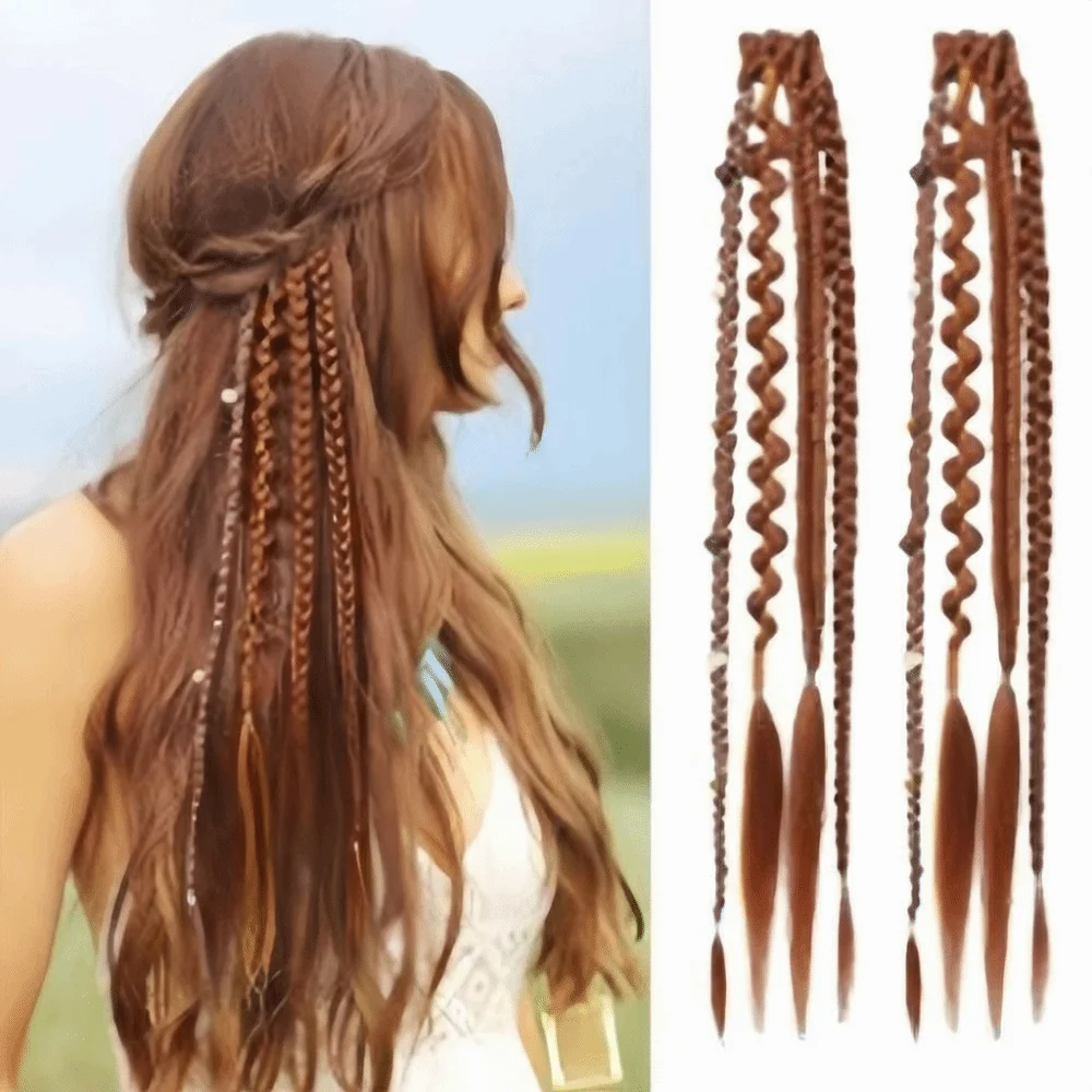 

Bohemia Clip in Hair Extensions 16 Inches Handmade Synthetic Weaving Clip-on Long Braid Synthetic Fairy Hair Hair Extensions