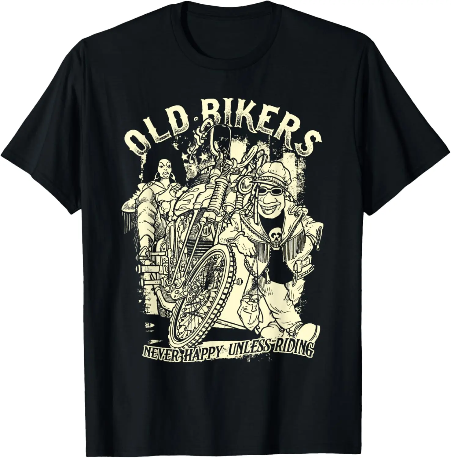 

Old Bikers Happy Riding Retro Motorcycle Biker Gift T-Shirt 100% Cotton O-Neck Short Sleeve Summer Casual Mens Tee Streetwear