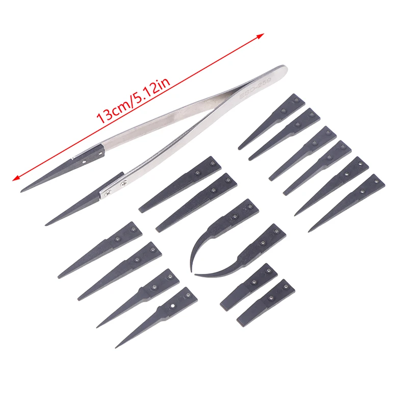 ESD 259 Portable Handle Stainless Tweezers With 8Pcs Exchengeable Antistatic Plastic Tips For Heat Resistant Repair Tool