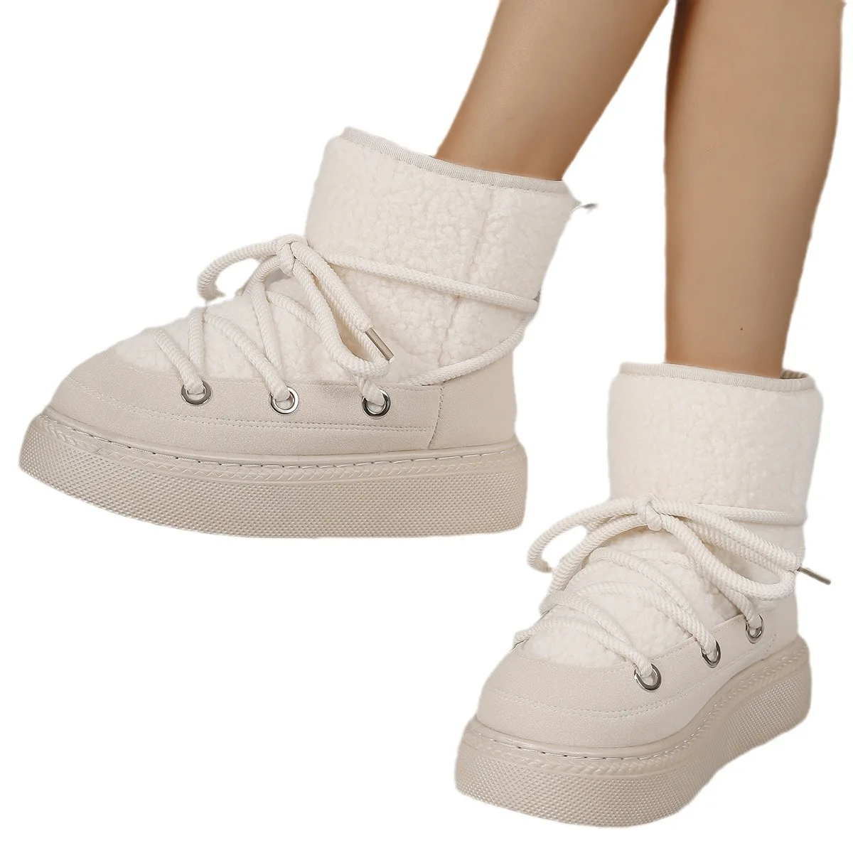 

Fashion New Women Wool Snow Boots Ladies Outdoors Winter Flats Ankle Boots Luxury Leather Designer Fur Shoes Low Heels Shoe 43