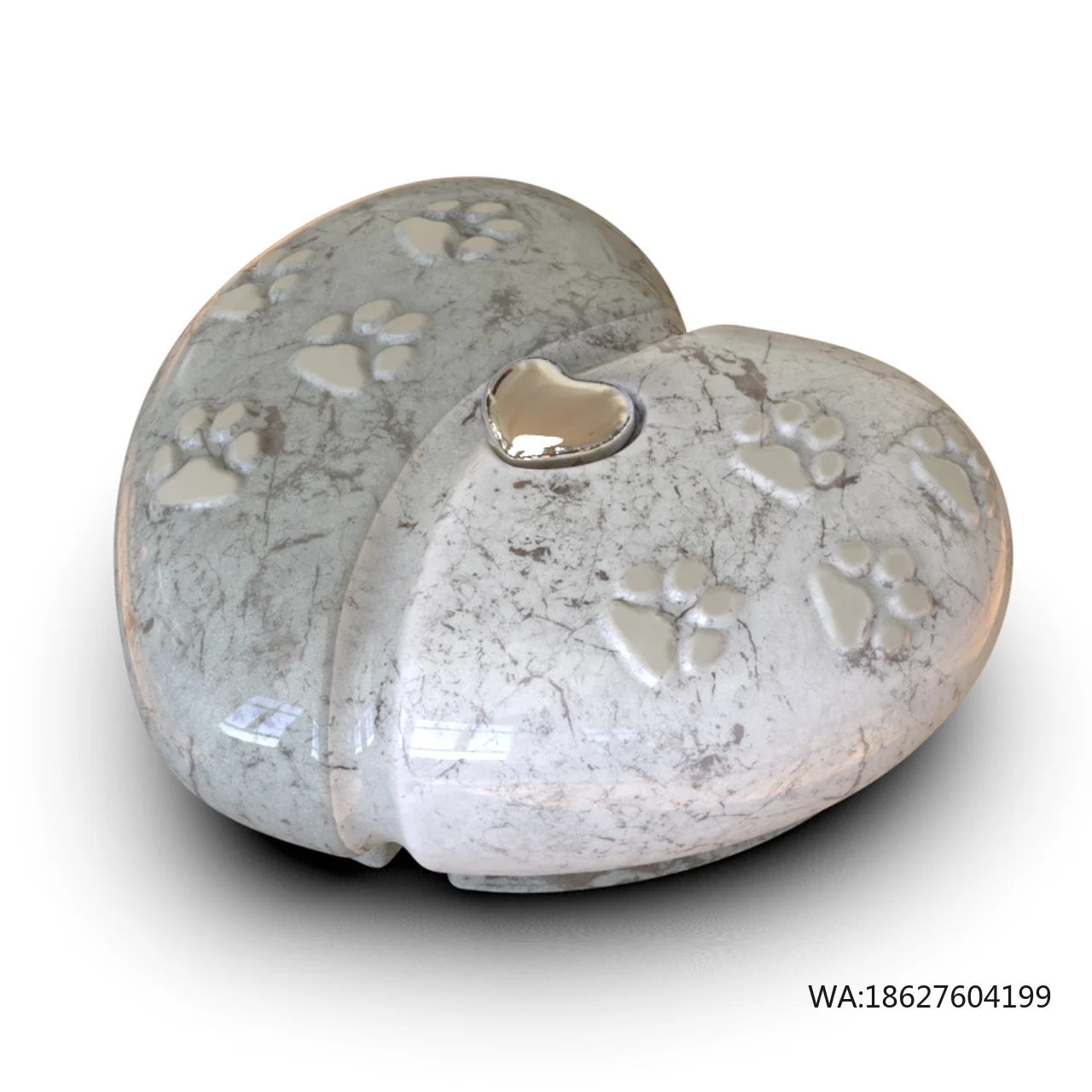 Ceramic Paws Mini Sliver Plating Heart Urn for Pet Ashes Keepsake Burial Container Wholesale Custom Cinerary Casket Memorial