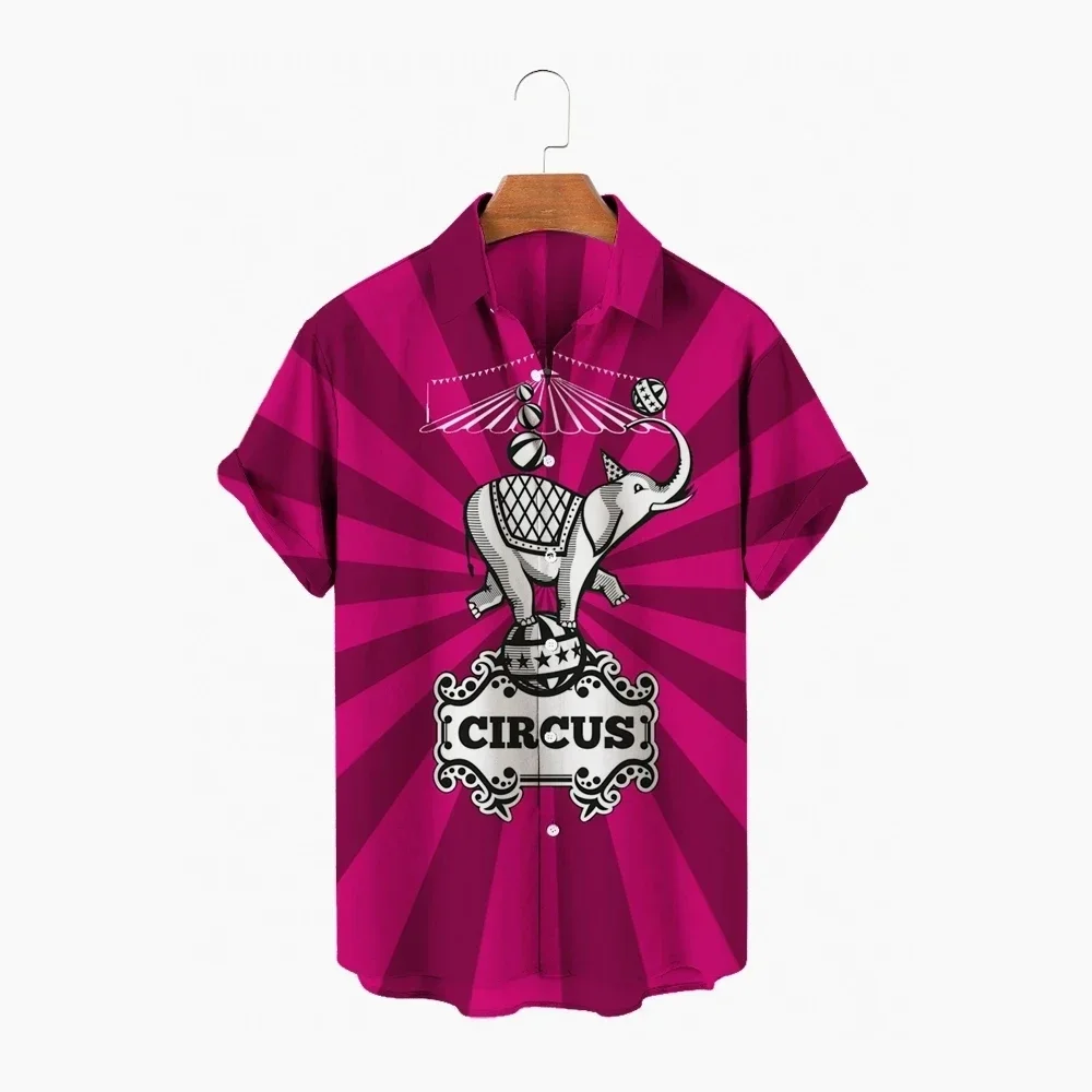 2026 Summer New Men's Shirts Hawaiian Fashion - Men's Summer Casual Short Sleeve 3D Circus Print Large Size Beach Shirt