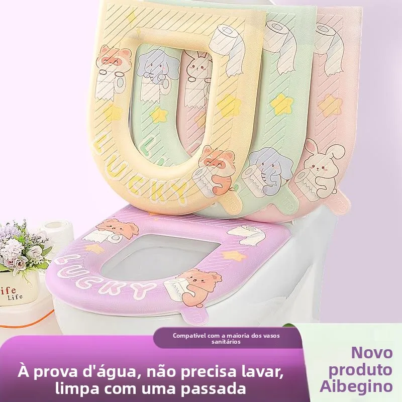 eva製トイレシートクッション-防水-夏用-粘着式-洗えるトイレ蓋カバー-家庭用バスルーム-快適シートリングカバー