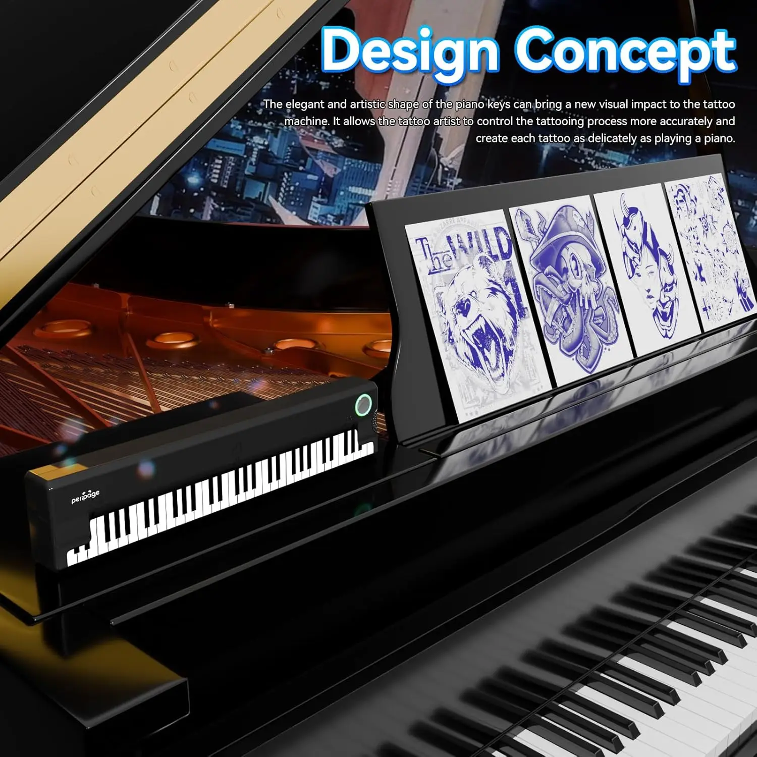 PeriPage P90_Piano طابعة استنسل الوشم مع ورق نقل A4 سماعة لاسلكية تعمل بالبلوتوث طباعة الوشم أندرويد/iOS/Windows/Mac