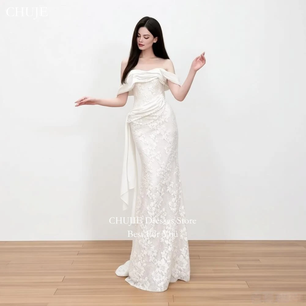 Full Lace Off Shoulder Mermaid Pleat Wedding Dress New Beauty Bridal Gowns Long Bride Dress Guest Prom Party Gowns Customized