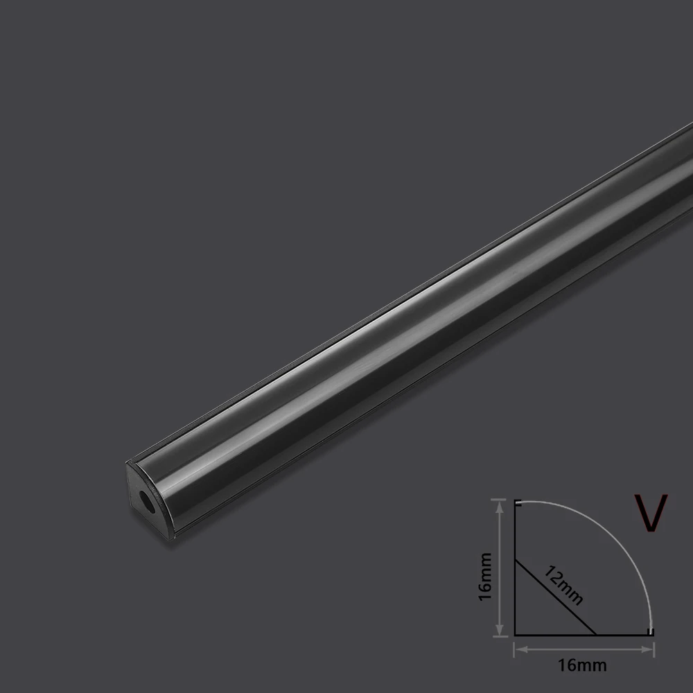 Copertura nera 3-30 pezzi/pacco Profilo in alluminio LED 0,5 m/pezzo Forma U/V Adatto per alloggiamento per strisce luminose a LED da 8-12 mm Canale led