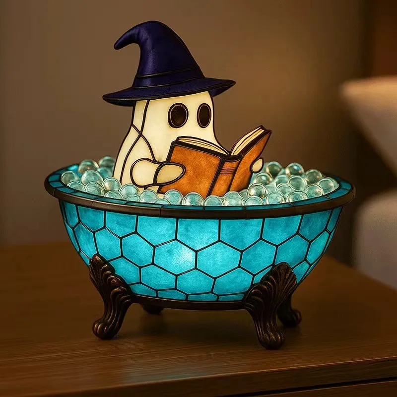 Halloween Ghost Bubble Bath Lamp Light-Indoor Figurine Lamps Reading Book Ghost Lights for Party Birthday Decoration Gifts