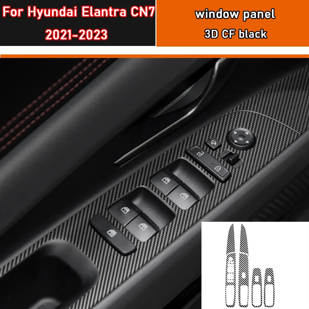 

Car Styling Black Carbon Decal Car Window Lift Button Switch Panel Cover Trim Sticker 4 Pcs/Set For Hyundai Elantra CN7 2021-23