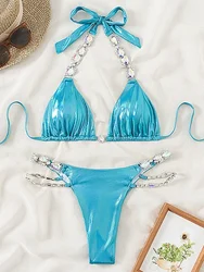 Sexy Halter Shiny Diamond Bikini Women Swimwear Female Swimsuit Two-pieces Bikini Set Brazilian Bathing Suit Swim Beachwear Lady