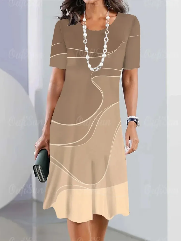 2025, neue Vintage-Damenkleider, gestreift, bedruckt, elegant, lässig, kurzärmelig, modisch, übergroße Damenkleider, Y2k B5V8